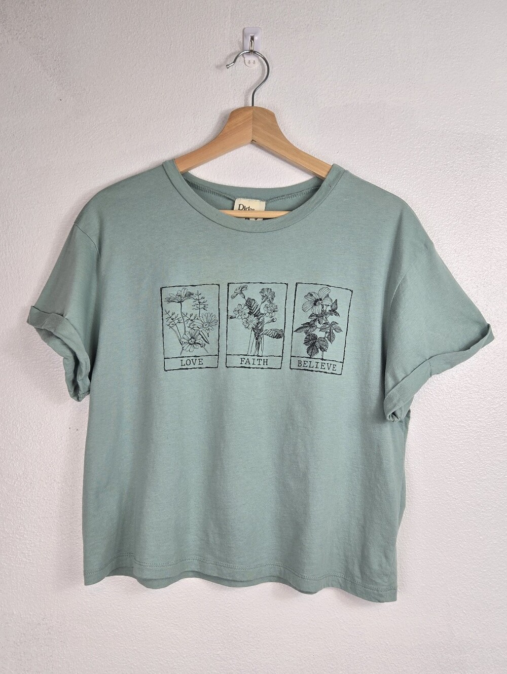 Dirtee Laundry Sage green Mint botanical graphic tee Cotton Size XL Short Sleeve